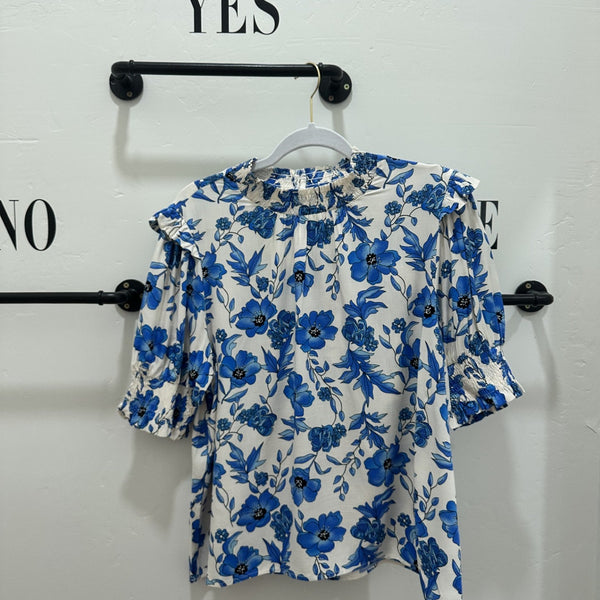 Blue Floral Peplum Top