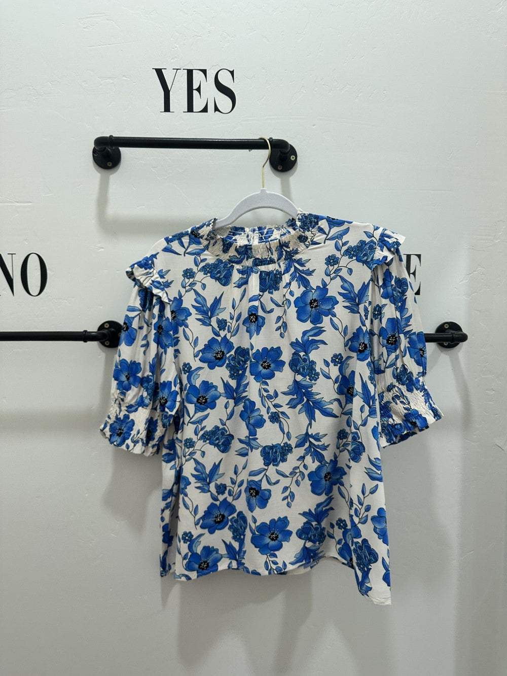 Blue Floral Peplum Top