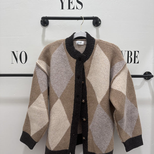 Button Argyle Knit Sweater
