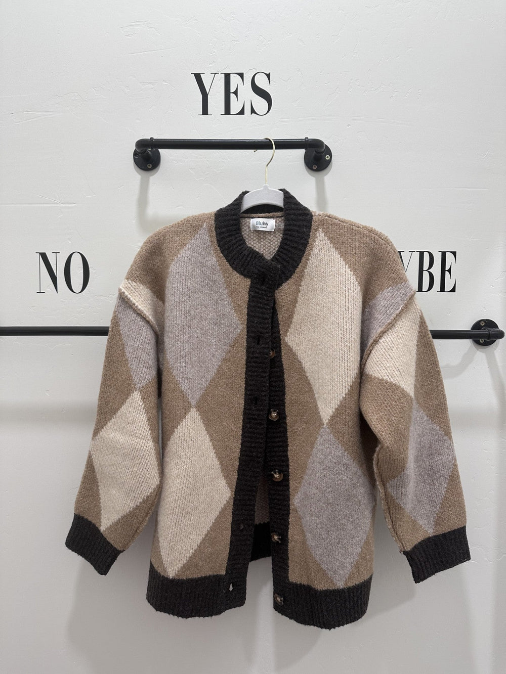 Button Argyle Knit Sweater