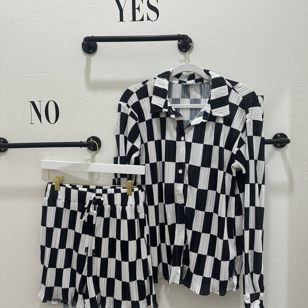 Check Plissé Top Set
