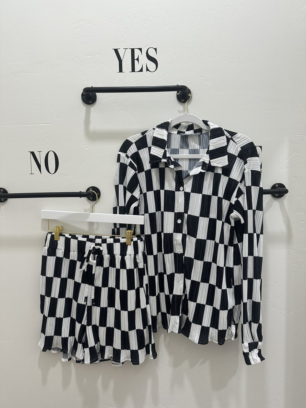 Check Plissé Top Set