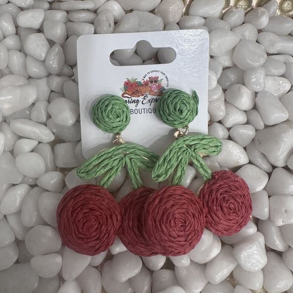 Cherry Rafia Earrings