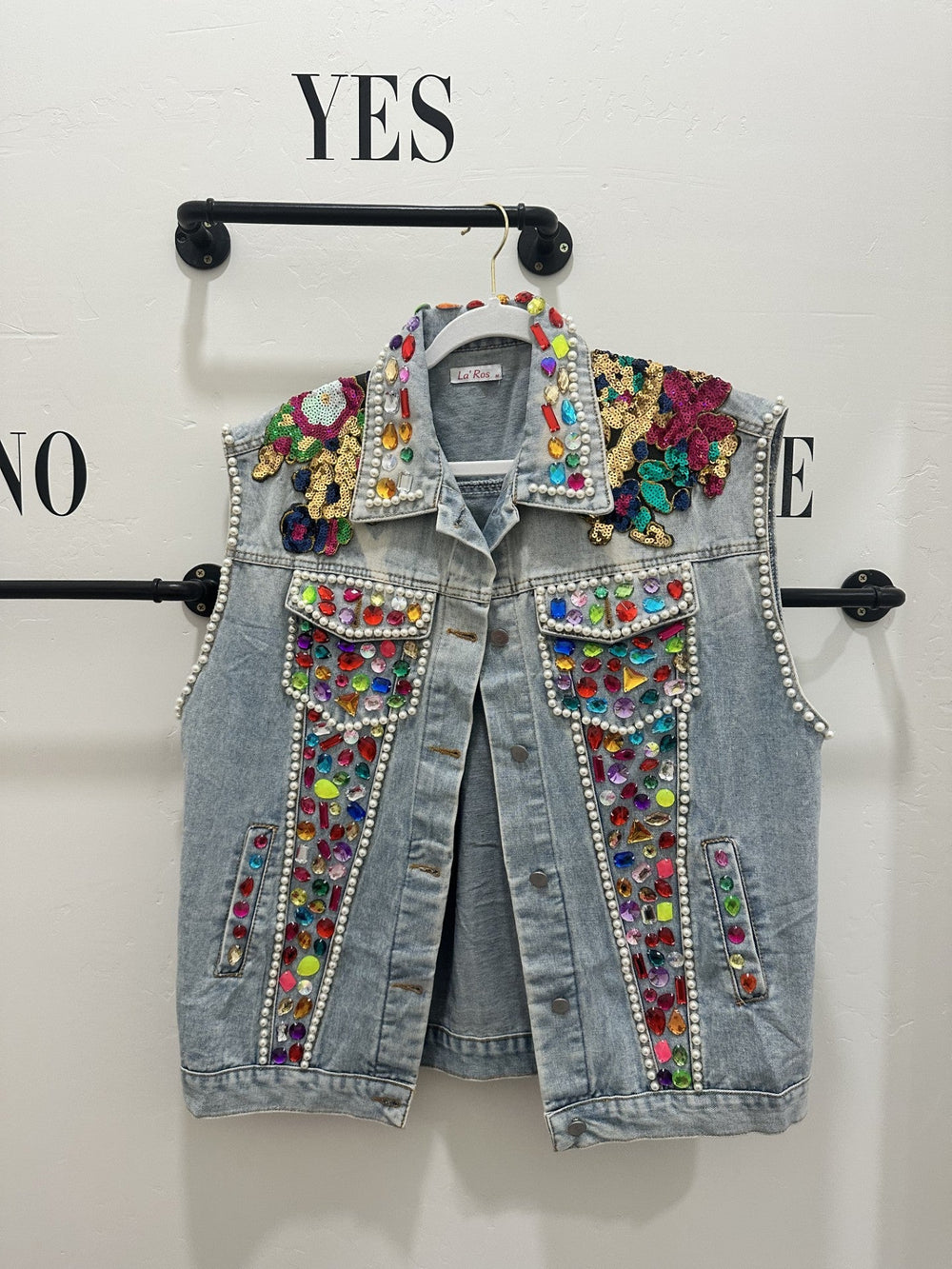 Denim Vest with Multiple Crystals