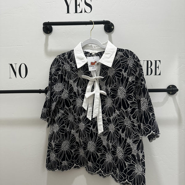 Floral Eyelet Bow Top