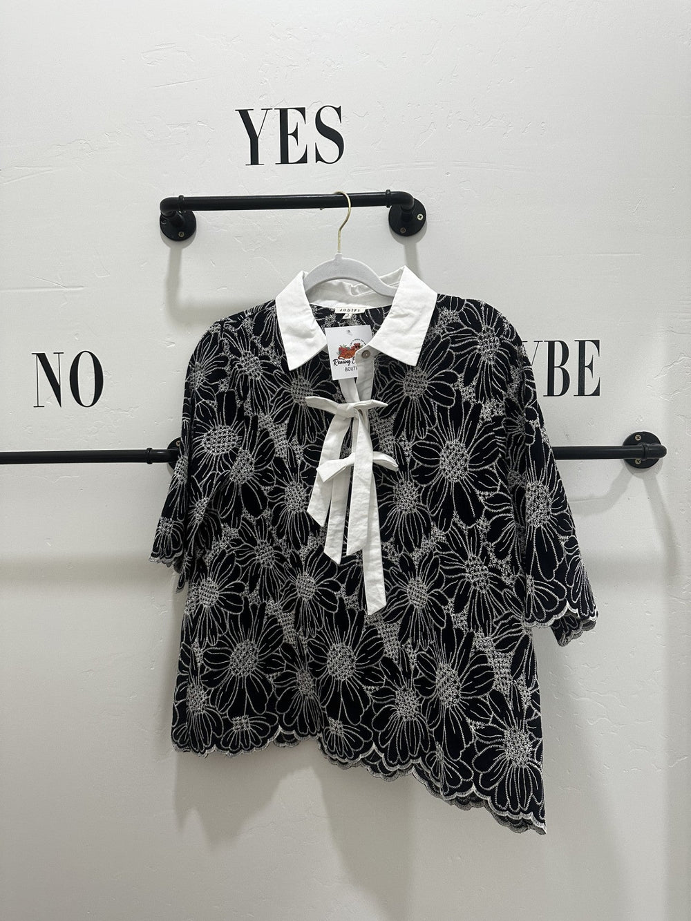 Floral Eyelet Bow Top