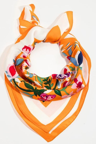 Flower Print Square Scarf (Orange)