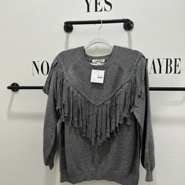 Fringe Detail Solid Sweater