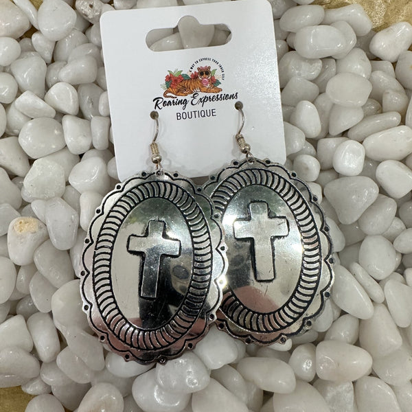 Oval Cross Earring