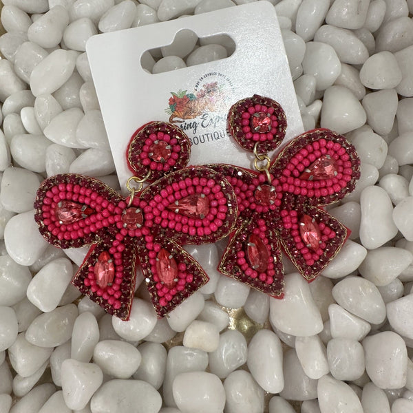 Pink Beaded Bow Earring