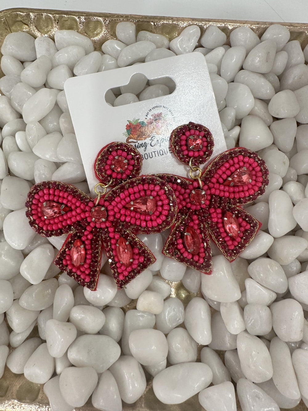 Pink Beaded Bow Earring
