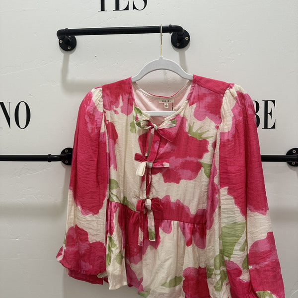 Pink Floral Bow Blouse
