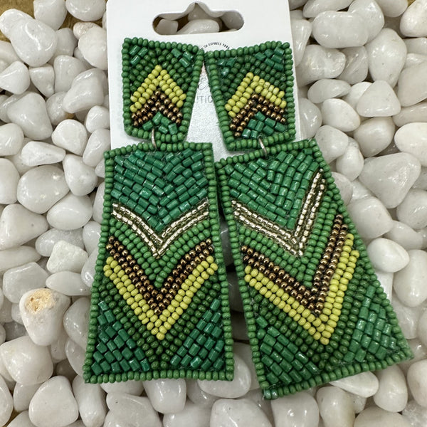 Rectangle Beaded Earring (Green)
