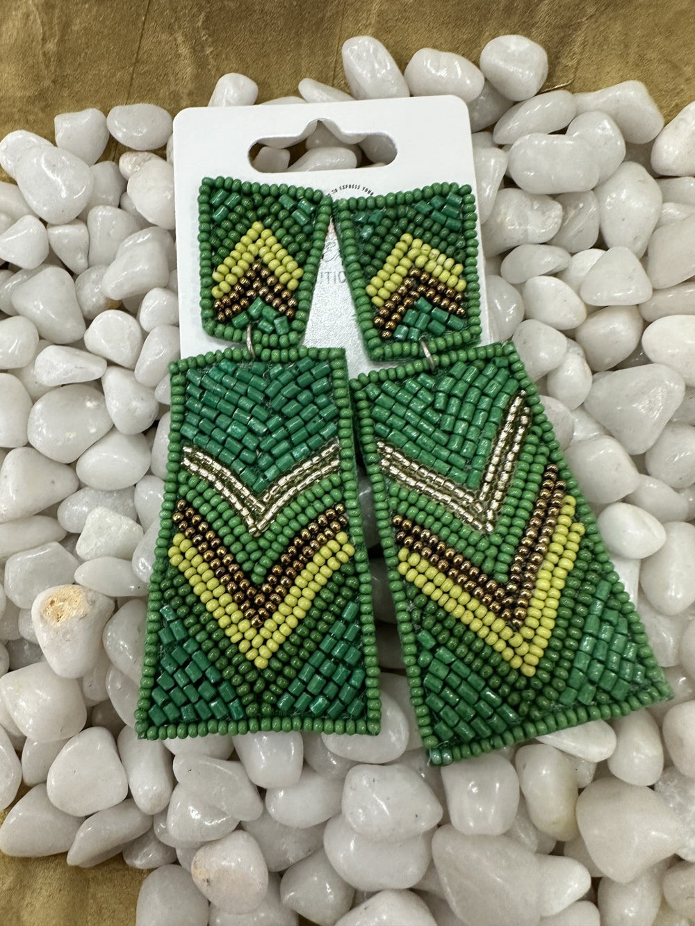 Rectangle Beaded Earring (Green)