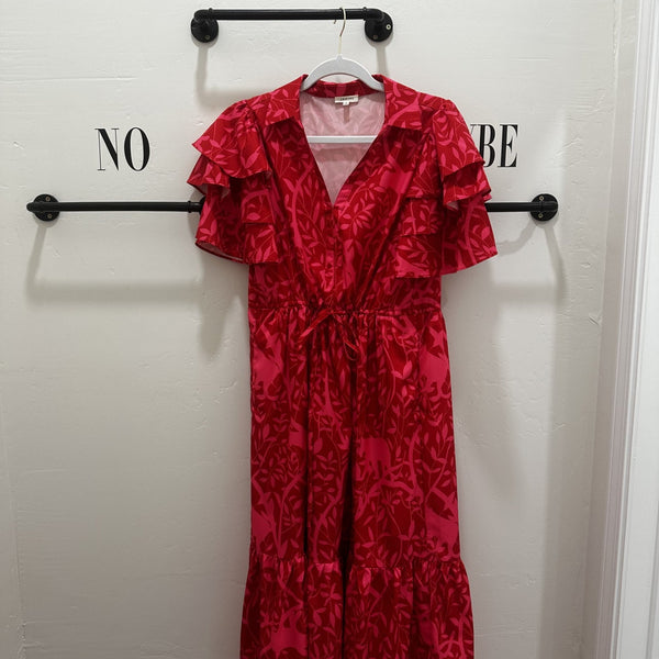 Red Ruffly Midi Dress