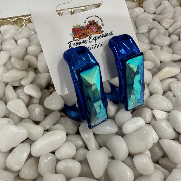 Royal Blue Metallic Hoop Earring