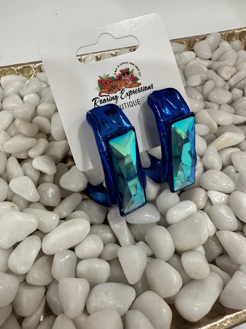 Royal Blue Metallic Hoop Earring