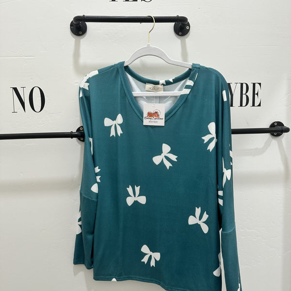 Teal Bow Dolman Top