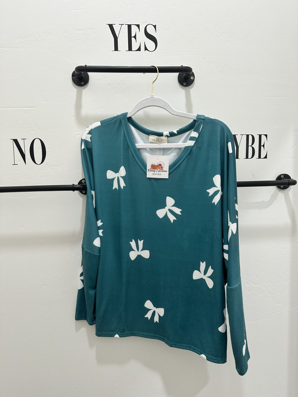 Teal Bow Dolman Top