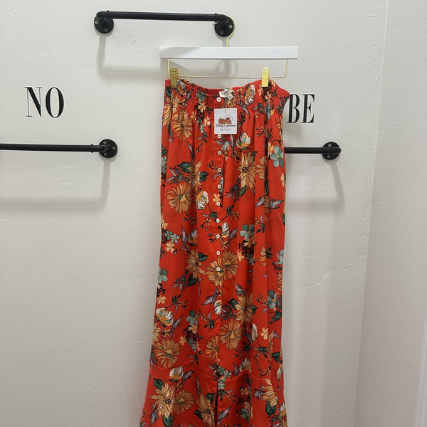 Tomato Red Floral Skirt